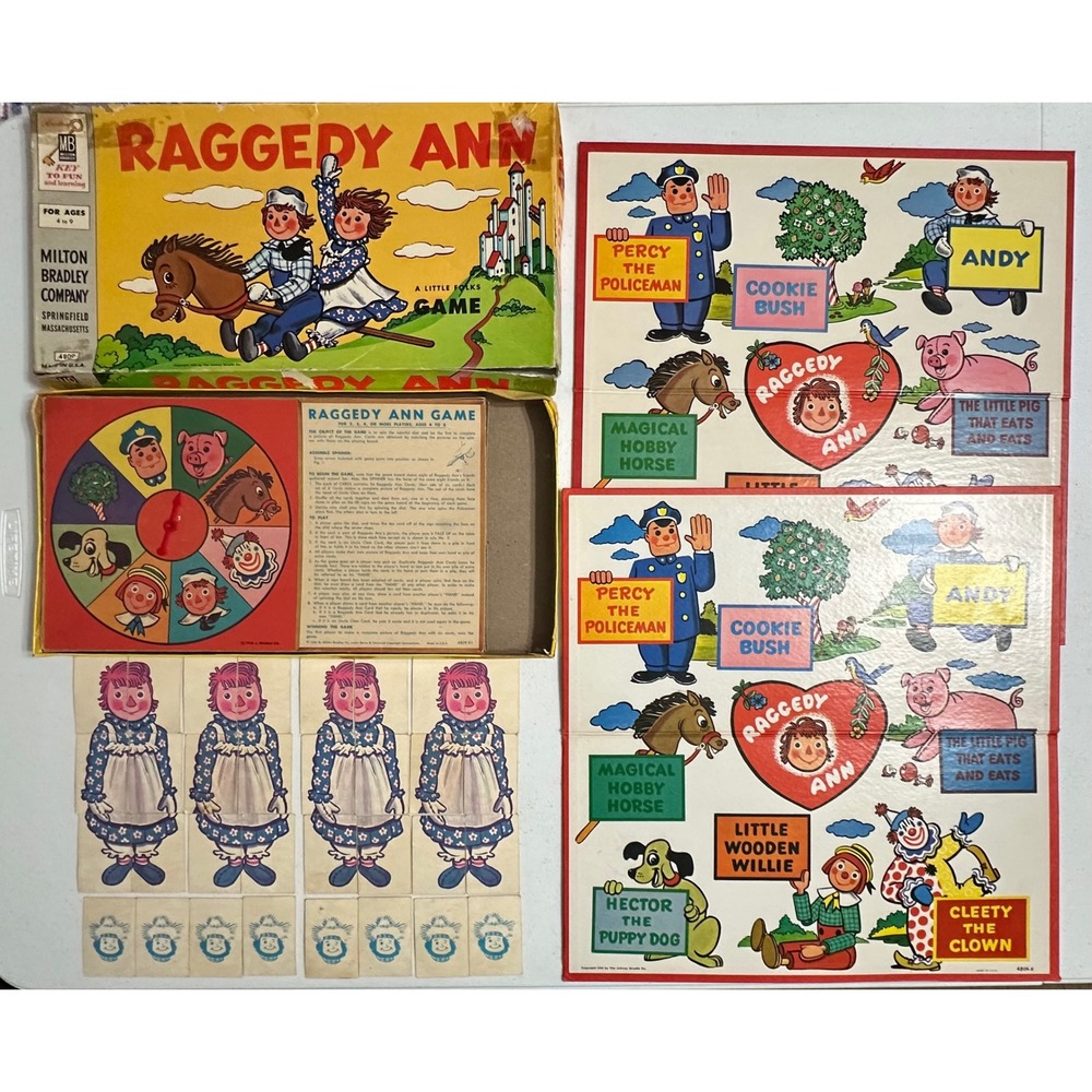 Milton Bradley MB Raggedy Ann Game Cardboard Vintage 1954 Complete Box Damage